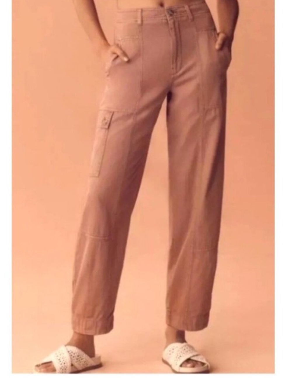 Anthropologie Carson Rose-Taupe Barrel Cargo Pants - Size 0